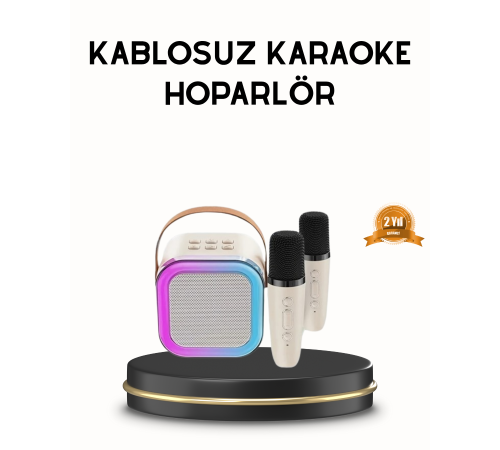 Bluetooth Karaoke Hoparlör Renkli LED Işıklı ve Type-C Şarjlı