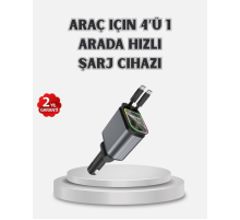 Araç Şarj Cihazı 4 Portlu 66W Hızlı Şarjlı LED Işıklı ve 180° Dönebilir