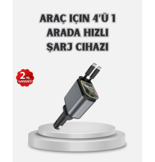Araç Şarj Cihazı 4 Portlu 66W Hızlı Şarjlı LED Işıklı ve 180° Dönebilir