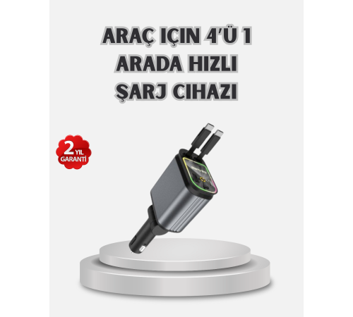 Araç Şarj Cihazı 4 Portlu 66W Hızlı Şarjlı LED Işıklı ve 180° Dönebilir