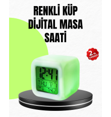Gece Lambası Fonksiyonlu Renk Değiştiren LED Küp Dijital Saat