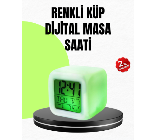 Gece Lambası Fonksiyonlu Renk Değiştiren LED Küp Dijital Saat