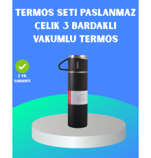 304 Çelik Termos Seti | 2 Bardaklı, 500 ml, Uzun Süre Isı Koruma