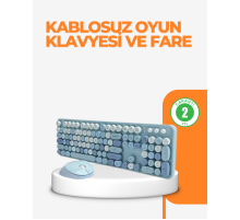 Kablosuz Retro Klavye ve Mouse Seti – 104 Tuşlu Sevimli Tasarım