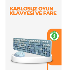 Kablosuz Retro Klavye ve Mouse Seti – 104 Tuşlu Sevimli Tasarım