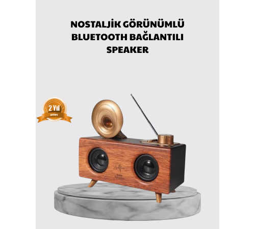 Nostaljik Gramofon Bluetooth Hoparlör – FM Radyo + USB + SD Kart Destekli