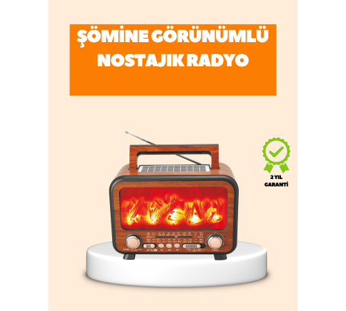 Şömine Alev Işıklı Solar Bluetooth Hoparlör – 7W Güçlü Ses, FM Radyo