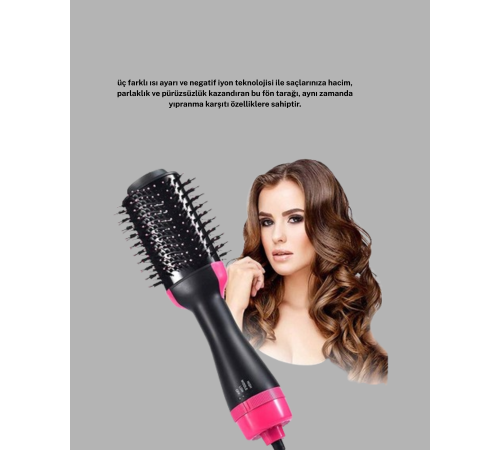 220°C Profesyonel Fön Tarağı – Negatif İyon Teknolojili, 3 Isı Kademeli, 1200W