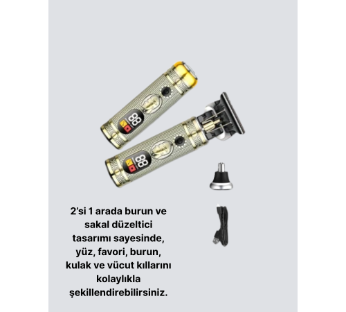 T Bıçaklı Şarjlı Saç Kesme ve Sakal Düzeltici – Burun Trimmerlı 2’si 1 Arada Set