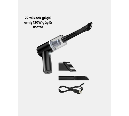 Taşınabilir Vakumlu Araç Süpürgesi – Katlanabilir Sap, Yıkanabilir Filtre, 120W Motor