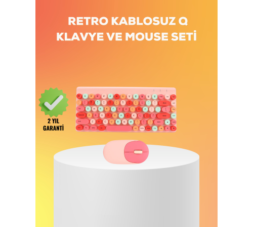 Renkli Retro Tuş Takımlı Klavye – 3 Cihaz Bağlantısı, Medya Kısayol Tuşları