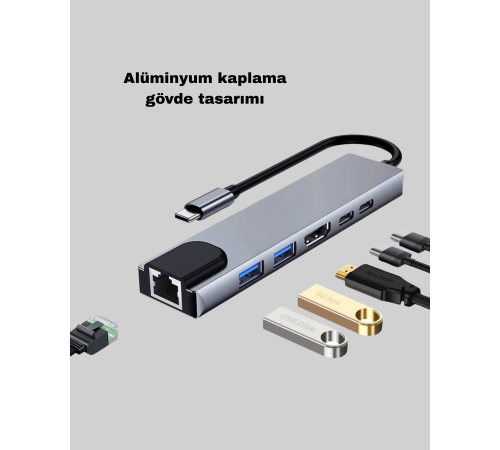 Type-C Çoklu Dönüştürücü – Alüminyum Gövde, Hızlı Veri Aktarımı ve Şarj Desteği