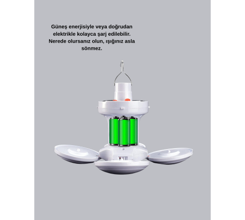 Solar Güneş Enerjili ve USB Şarjlı 5 Kanatlı LED Kamp Lambası