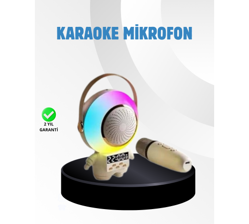 Renkli Işıklı Astronot Mini Bluetooth Speaker ve Karaoke Mikrofon