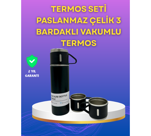 Çelik Termos Bardak Seti | 500 ml Kapasite, Kaymaz Taban, Hediye Kutulu