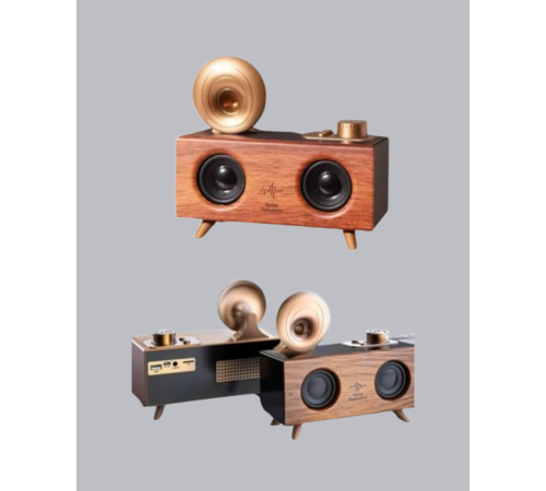 Çift Hoparlörlü Bluetooth Gramofon Speaker – FM Radyo, USB, SD Kart ve AUX Girişli