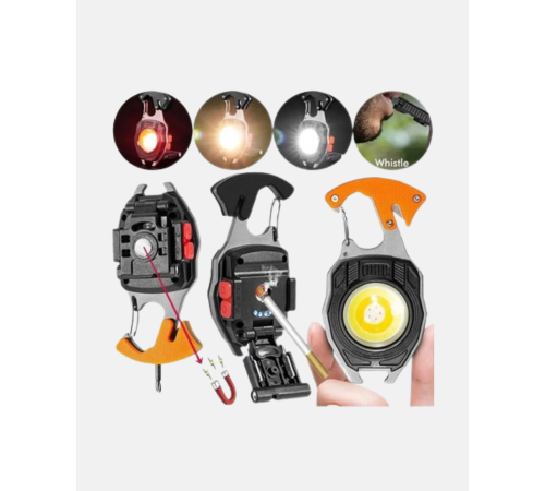 Mini LED Anahtarlık Fener – Şişe Açacağı, Tornavida, Düdük ve USB Şarj Özellikli