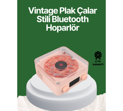 Vintage Tarz Bluetooth Hoparlör – Gece Işığı ve Zaman Göstergeli