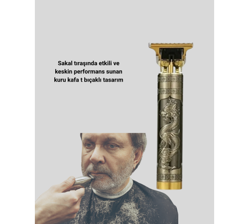 Profesyonel Çizik Tıraş Makinesi – T Çelik Bıçaklı, 120 Dakika Şarjlı Kullanım, 3 Başlıklı