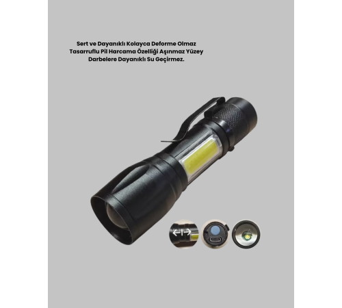 Profesyonel 4 Modlu Şarjlı El Feneri | 1300 mAh Batarya | Cree LED Teknolojisi