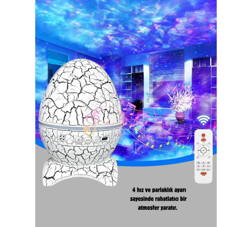 Yıldızlı Gökyüzü Dinozor Yumurta Projektör –  Ayarlanabilir Parlaklık ve Hız