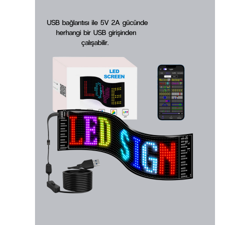 RGB LED Panel – USB Güç Girişli, GIF ve Yazı Gösterimli Akıllı Ekran