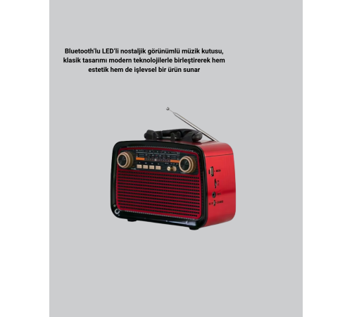 LED’li Nostaljik Bluetooth Hoparlör – Vintage Tasarım, Ahşap Doku