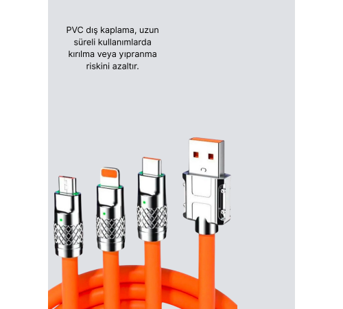 ÜÇLÜ Şarj Kablosu – Yüksek Hızlı, Dayanıklı ve Uzun Ömürlü