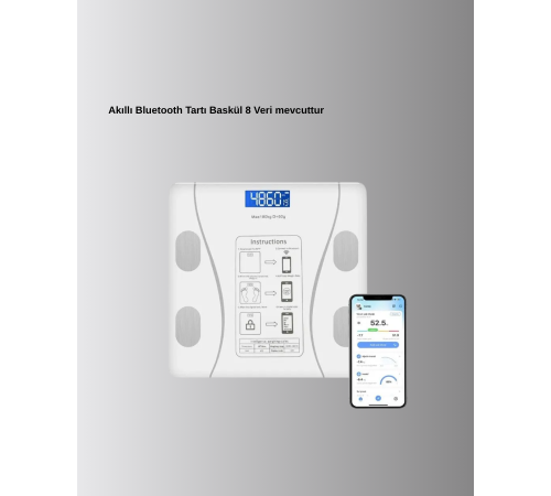 Bluetooth Akıllı Tartı – 8 Fonksiyonlu Dijital Baskül, 180 kg Kapasiteli