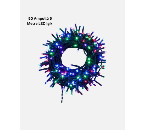 5 Metre 50’li LED Işık – Siyah Kablolu, Çok Fonksiyonlu, İç ve Dış Mekan Kullanımı