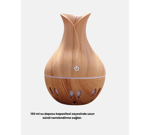 Ahşap Desenli 130 ml Aromaterapi Difüzör Sessiz ve USB Bağlantılı
