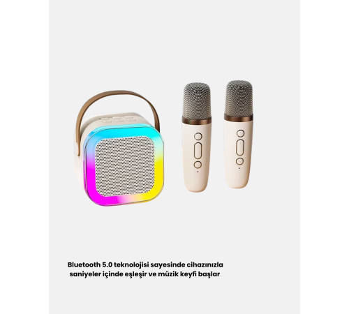 Bluetooth Karaoke Hoparlör Renkli LED Işıklı ve Type-C Şarjlı
