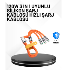 3’ü 1 Arada Kablo – 120W Hızlı Şarj ve Veri Aktarımı Özellikli