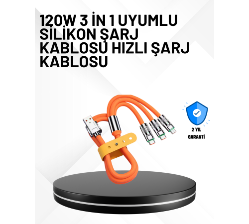 3’ü 1 Arada Kablo – 120W Hızlı Şarj ve Veri Aktarımı Özellikli
