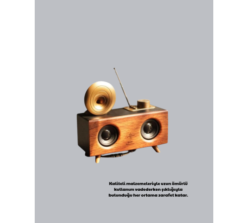 Çift Hoparlörlü Bluetooth Gramofon Speaker – FM Radyo, USB, SD Kart ve AUX Girişli