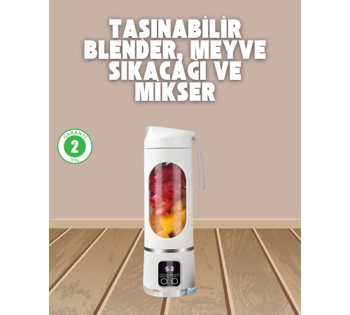 Şarjlı Blender – 12 Bıçaklı, 450 ml Kapasiteli, Taşınabilir Tip-C Mikser