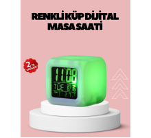 Kronometre ve Takvim Destekli Renk Değiştiren LED Dijital Küp Saat
