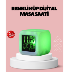 Kronometre ve Takvim Destekli Renk Değiştiren LED Dijital Küp Saat