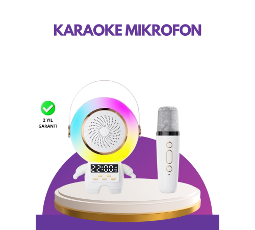 Karaoke Özellikli Astronot Bluetooth Hoparlör Kablosuz Mikrofonlu