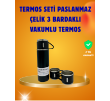 500 ml Isı Korumalı Çelik Termos ve Bardak Seti | Silikon Tabanlı, Şık ve Pratik