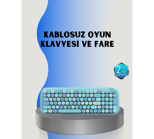 Retro Tarz Kablosuz Klavye Mouse Seti – 104 Tuşlu, Ergonomik Tasarım