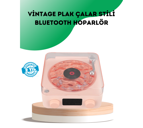 Retro Bluetooth Hoparlör – Kristal Ses, Gece Lambası, Saatli Tasarım