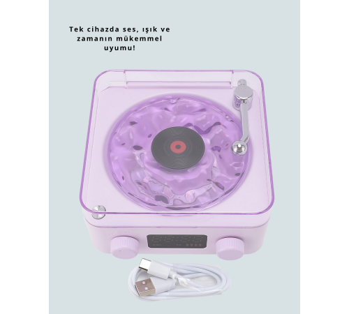 360° Sesli Kablosuz Hoparlör – Retro Tasarım ve Projektör Işığı