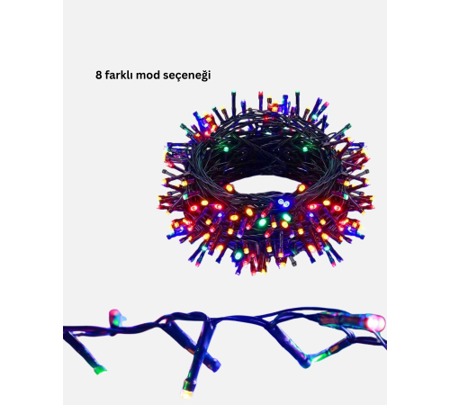 Siyah Kablolu LED Dekor Işık – 50 Ampullü, 8 Farklı Işık Modu, Suya Dayanıklı Tasarım