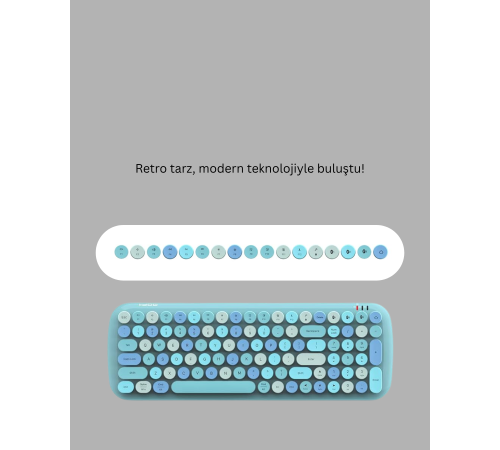 Retro Daktilo Stilli Kablosuz Klavye Mouse Seti – Sessiz ve Şık