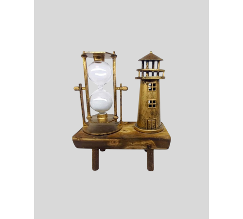 Vintage Kum Saati + Deniz Feneri Modeli – Ahşap Gövdeli Masa Üstü Dekor