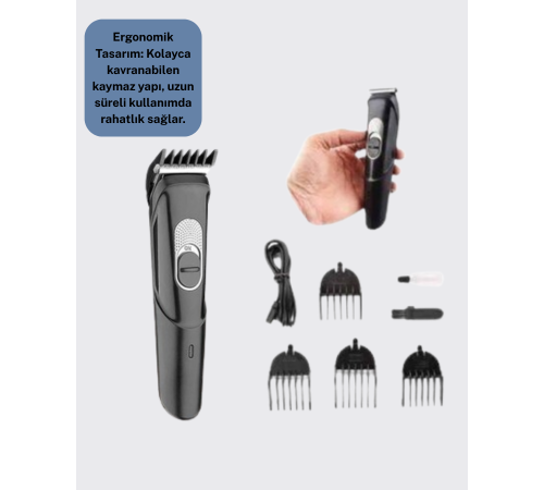 Taşınabilir Şarjlı Saç Sakal Tıraş Makinesi – 3 Taraklı, Sessiz ve Ergonomik