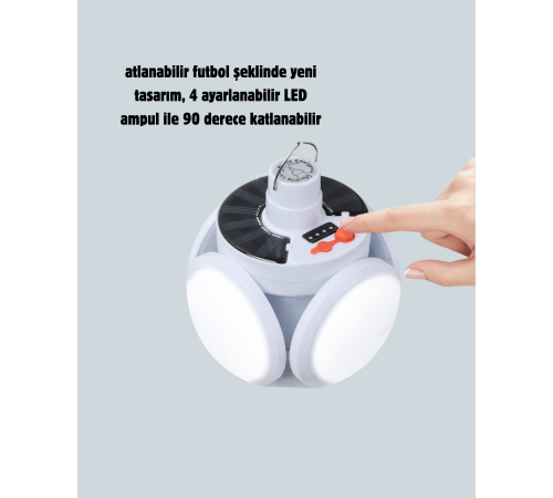 Güneş Enerjili USB Şarj Edilebilir 5 Modlu Katlanabilir LED Kamp Işığı