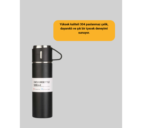 Paslanmaz Termos ve İkili Bardak Seti | 6-12 Saat Sıcak/Soğuk Tutma