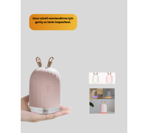 200 ml Tavşan Kulaklı Ultrasonik Hava Nemlendirici ve Gece Lambası